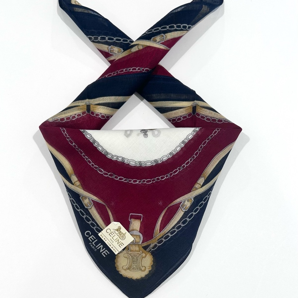 WOMEN HANDKERCHIEF CELINE Gold Blue Red CarriageBANDANA COTTON POCKET SQUARE 18”